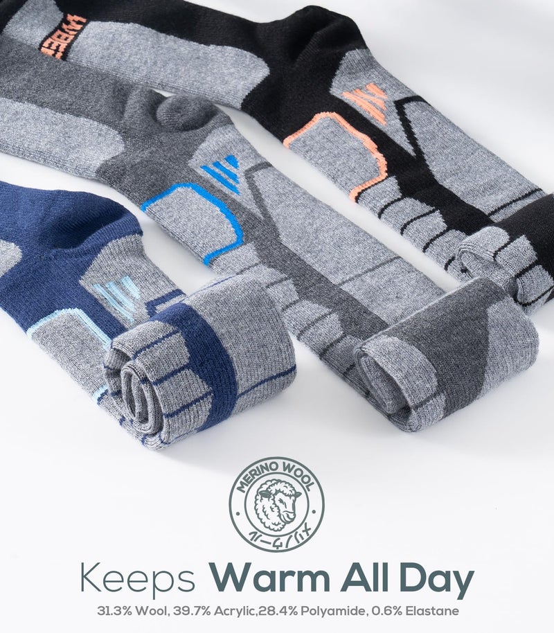 WEIERYA Ski Sock Merino Wool Ski Socks Mens Womens Skiing & Snowboarding Socks, Over The Calf (US, Alpha, X-Large, Regular, Regular, 2, Grey) - Image 4